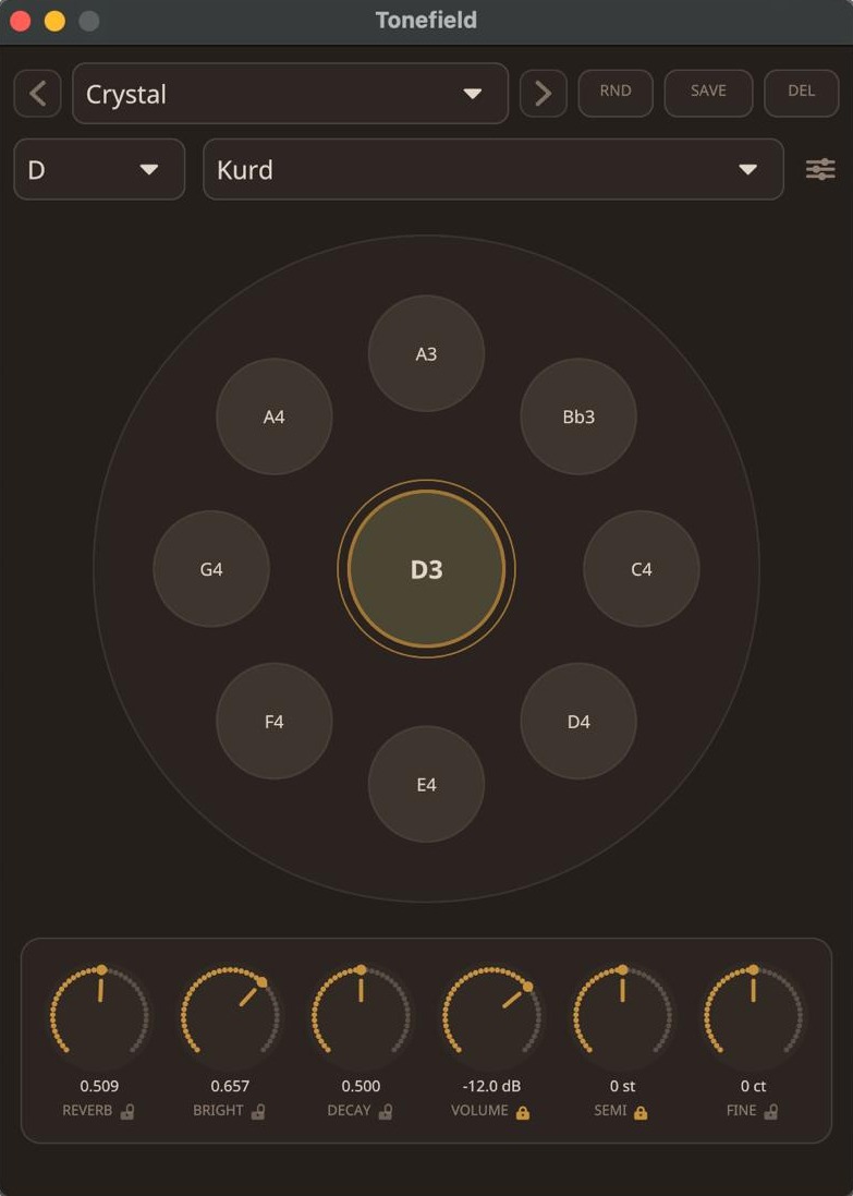The first screenshot of the app — a standalone handpan plugin called Tonefield